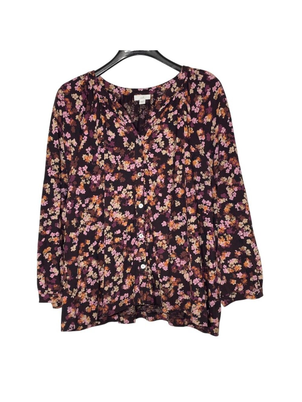 J. Jill Floral V-Neck Button Down Cropped Boxy Fit Top Sz XL 3/4 Sleeves
